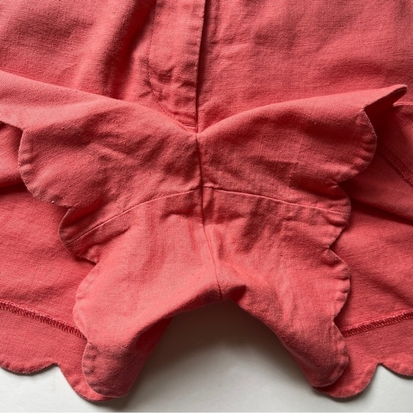 J. Crew Factory  4” Linen-Cotton Scalloped Hem Shorts in Coral Pink Beachy Sz 14 - Picture 9 of 13